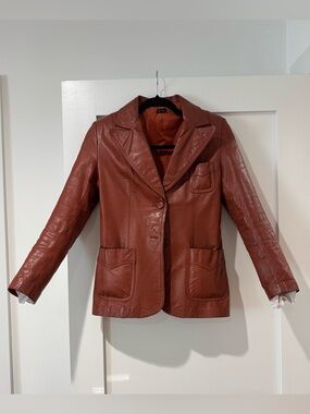 Authentic Original Vintage Style Rust Orange Leather Blazer Jacket